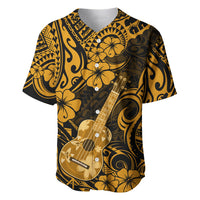 Hawaii ukulele baseball jersey in gold and black with floral and ukulele front print
