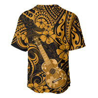 Hawaii ukulele baseball jersey in gold and black with ukulele and floral pattern