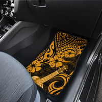Gold polynesian front seat floor mat with ukulele and hibiscus pattern