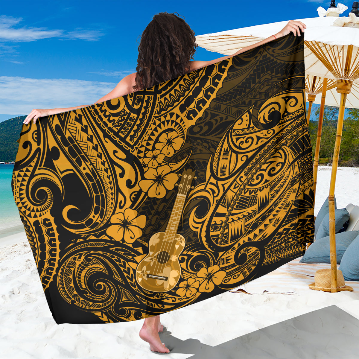 hawaii-ukulele-sarong-polynesian-pattern-gold-version