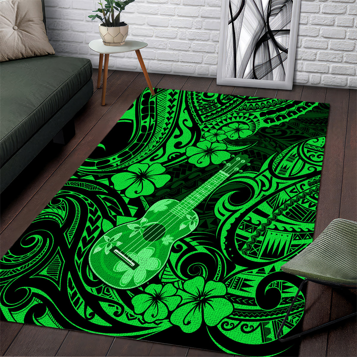 hawaii-ukulele-area-rug-polynesian-pattern-green-version