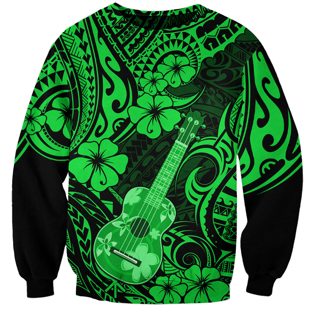 Unisex sweatshirt, neon green and black with large ukulele and flower pattern