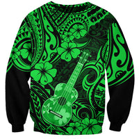 Unisex sweatshirt, neon green and black with large ukulele and flower pattern