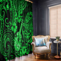 Green Polynesian pattern window curtain panel with bold tribal scrolls