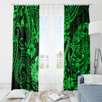 Green Polynesian pattern curtains with central white sheer panel
