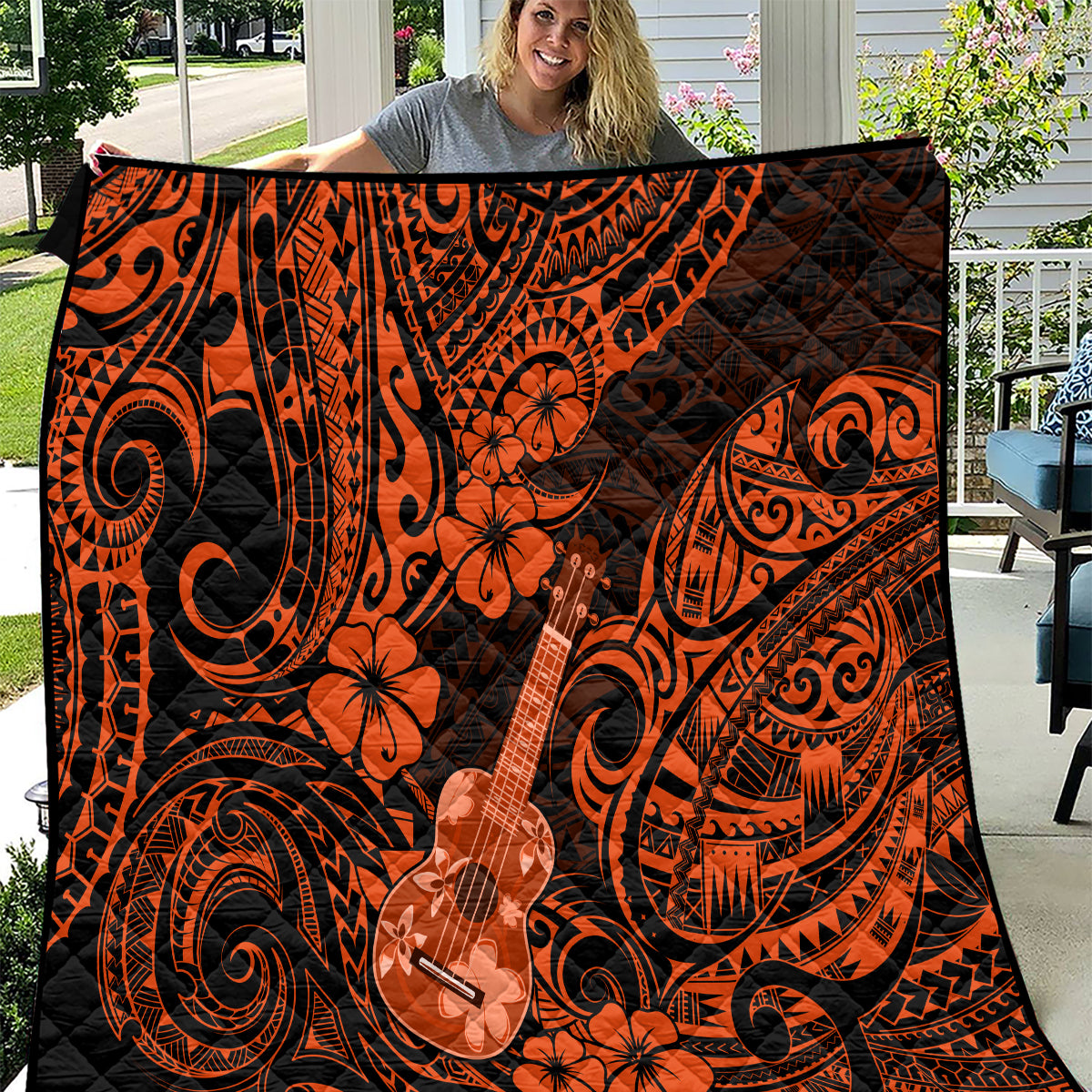 hawaii-ukulele-quilt-polynesian-pattern-orange-version