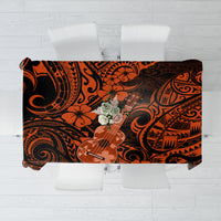 Orange and black Polynesian pattern tablecloth with guitar motif, rectangular