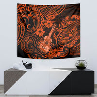 Orange Polynesian ukulele tapestry with detailed tribal swirl pattern and blossoms