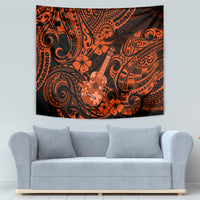 Orange and black Polynesian ukulele tapestry with ornate guitar-like instrument motif