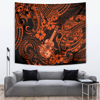 Orange Polynesian ukulele tapestry with floral and tribal swirl artwork
