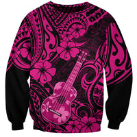 Unisex pink-and-black sweatshirt with centered ukulele illustration and tribal swirls