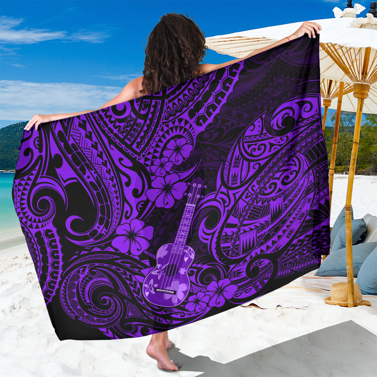 hawaii-ukulele-sarong-polynesian-pattern-purple-version