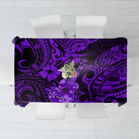 Purple Polynesian tablecloth with black swirls and ukulele motif