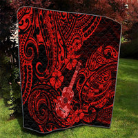 Red and black Polynesian pattern blanket with ukulele image and swirling tribal designs