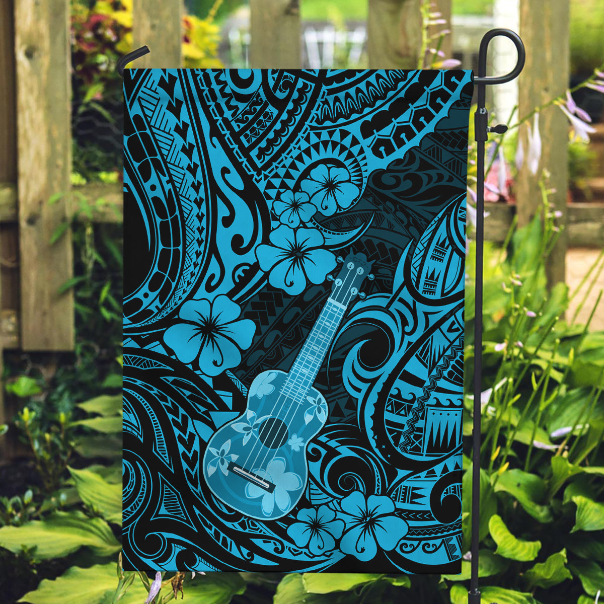 Hawaii Ukulele Garden Flag Polynesian Pattern Sky Blue Version - Wonder Print Shop