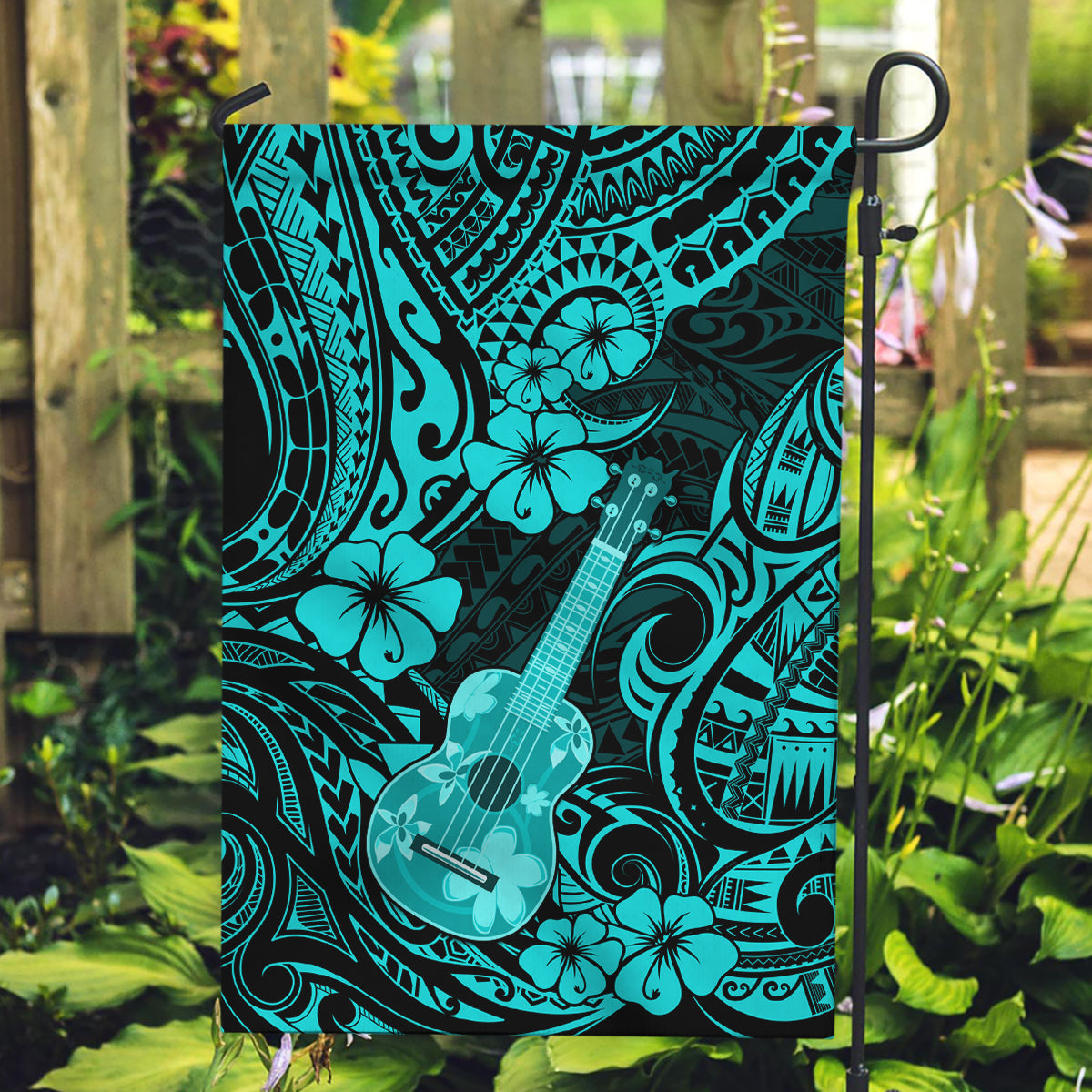 Hawaii Ukulele Garden Flag Polynesian Pattern Turquoise Version - Wonder Print Shop