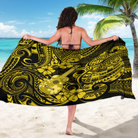 Yellow and black polynesian ukulele sarong draped around the body