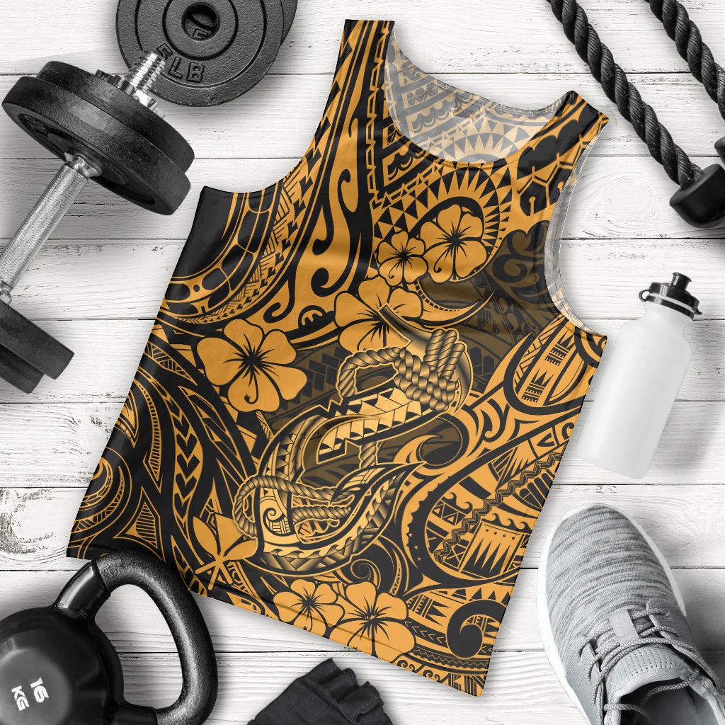 Hawaii Fish Hook Men Tank Top Polynesian Pattern Gold Version - Wonder Print Shop