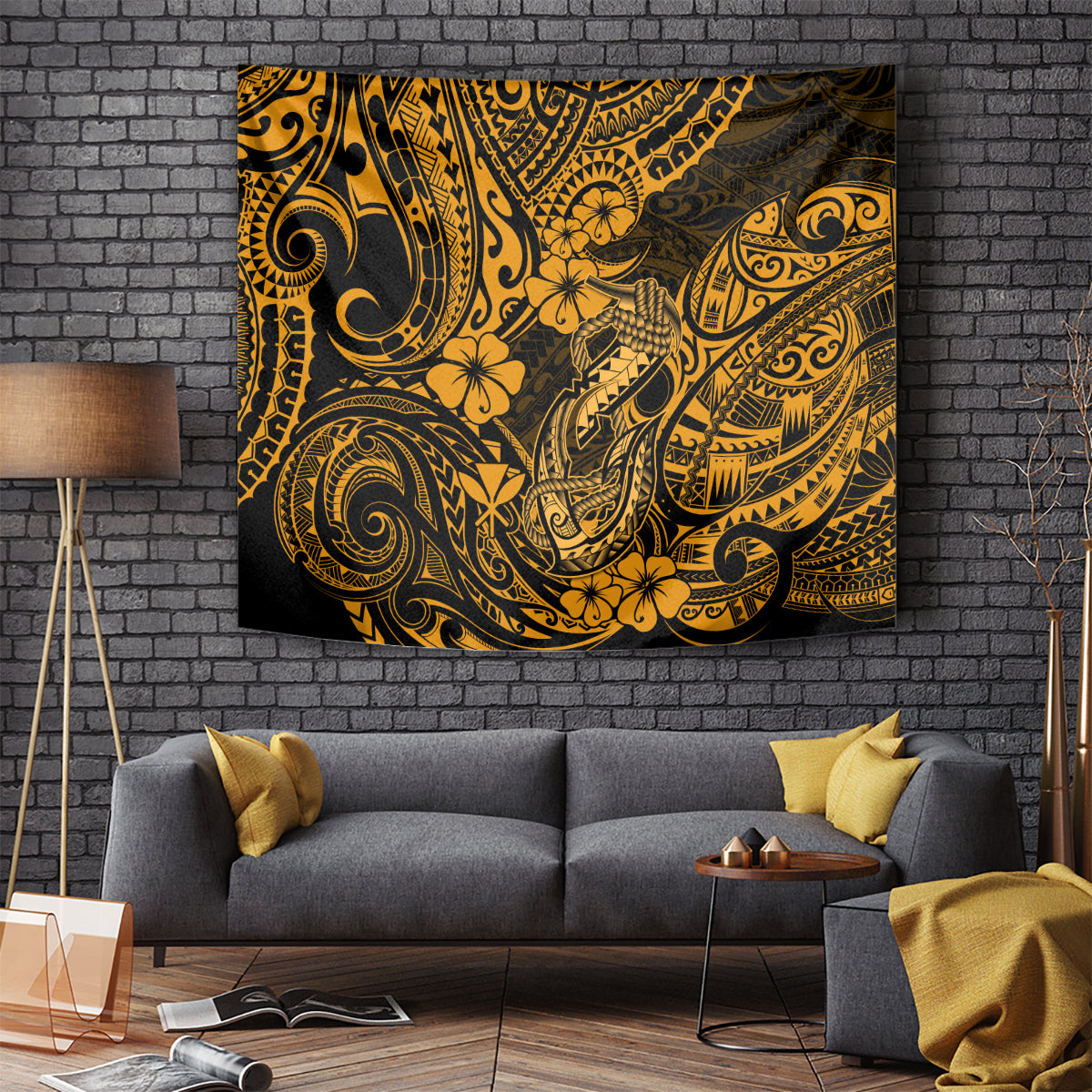 hawaii-fish-hook-tapestry-polynesian-pattern-gold-version