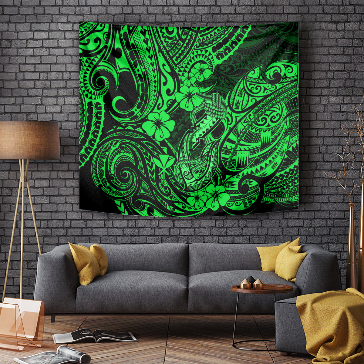 hawaii-fish-hook-tapestry-polynesian-pattern-green-version