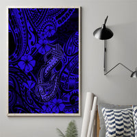 Navy blue Polynesian fish hook canvas wall art, unframed