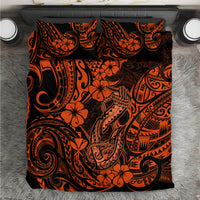 Orange and black Polynesian pattern bedding set with matching pillowcases