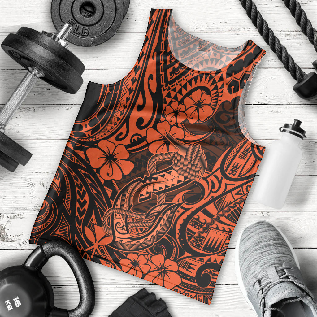 Hawaii Fish Hook Men Tank Top Polynesian Pattern Orange Version - Wonder Print Shop