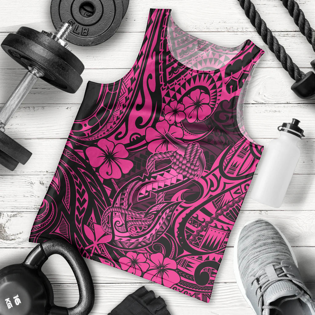 Hawaii Fish Hook Men Tank Top Hibiscus Hawaii Tribal Tattoo Pink Version - Wonder Print Shop