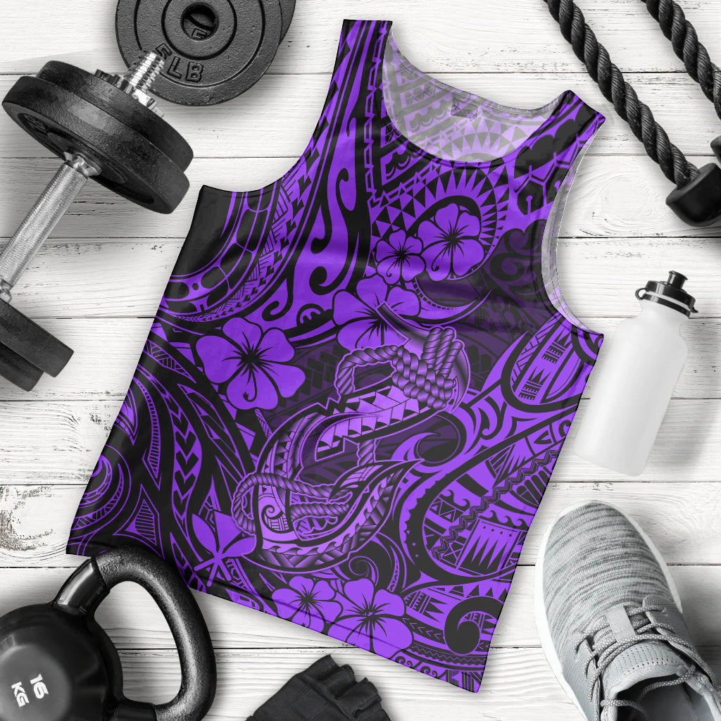 Hawaii Fish Hook Men Tank Top Hibiscus Hawaii Tribal Tattoo Purple Version - Wonder Print Shop