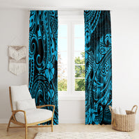 Sky blue tropical tribal curtain panels with hibiscus flower and swirl graphics