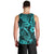 Hawaii Fish Hook Men Tank Top Hibiscus Hawaii Tribal Tattoo Turquoise Version - Wonder Print Shop