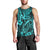 Hawaii Fish Hook Men Tank Top Hibiscus Hawaii Tribal Tattoo Turquoise Version - Wonder Print Shop