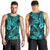 Hawaii Fish Hook Men Tank Top Hibiscus Hawaii Tribal Tattoo Turquoise Version - Wonder Print Shop