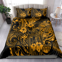 Gold and black Polynesian-style duvet cover bedding set with two matching pillow shams