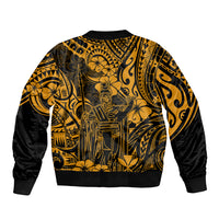 Unisex gold and black patterned bomber jacket, ribbed hem and cuffs