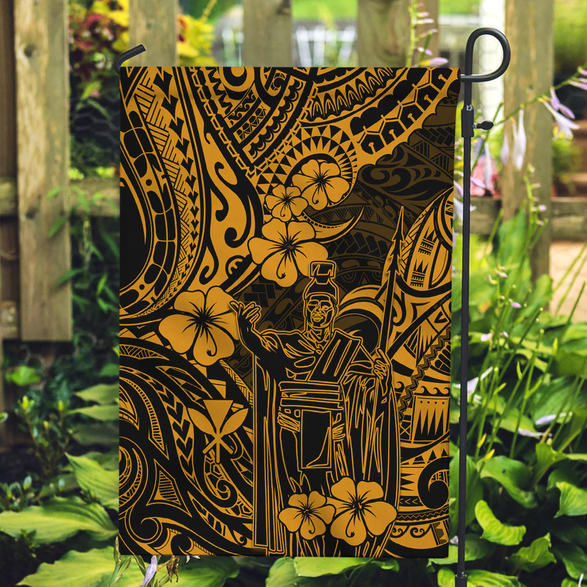 Hawaii King Kamehameha Garden Flag Polynesian Pattern Gold Version - Wonder Print Shop