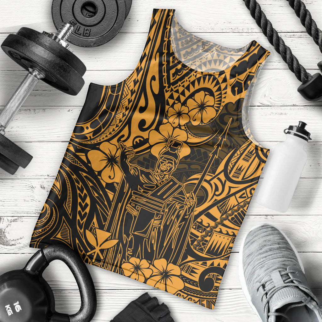 Hawaii King Kamehameha Men Tank Top Polynesian Pattern Gold Version - Wonder Print Shop