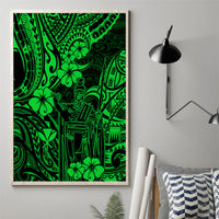 Canvas wall art with neon green Polynesian pattern featuring tiki and clover motifs