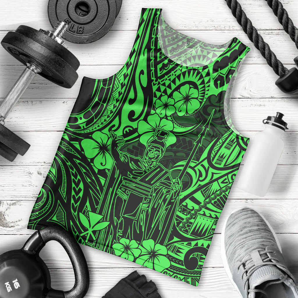 Hawaii King Kamehameha Men Tank Top Polynesian Pattern Green Version - Wonder Print Shop