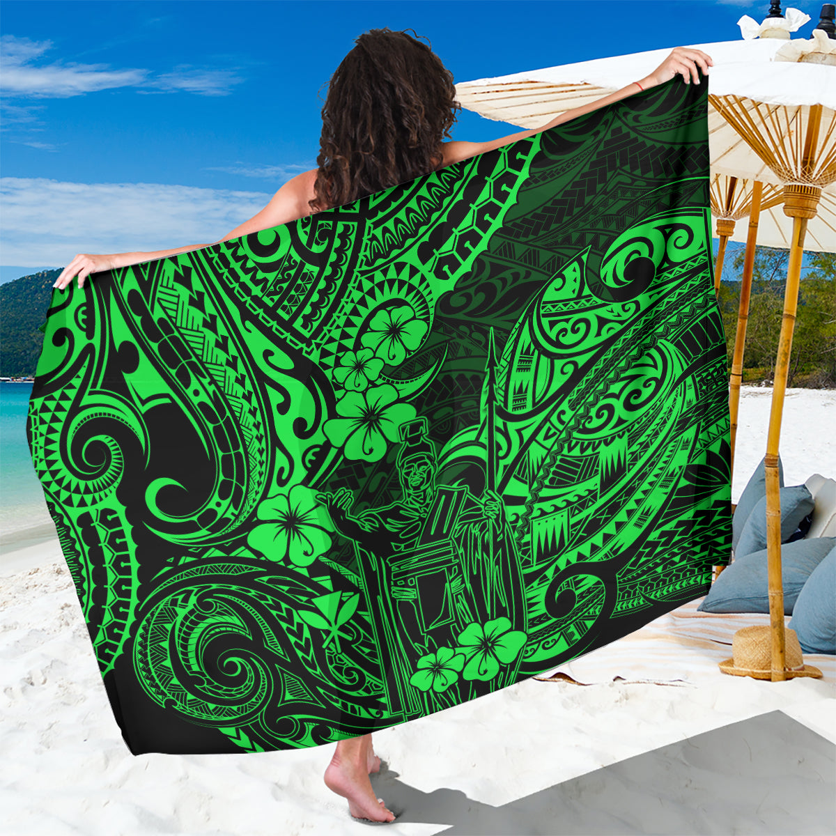 hawaii-king-kamehameha-sarong-polynesian-pattern-green-version