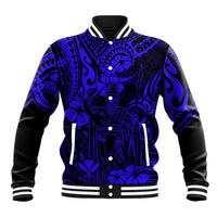 Unisex baseball varsity jacket, dark blue Polynesian pattern, ribbed cuffs and collar