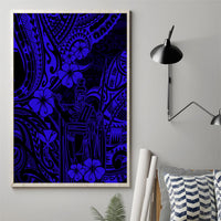 Navy blue Polynesian patterned canvas wall art without frame, tiki and floral motifs