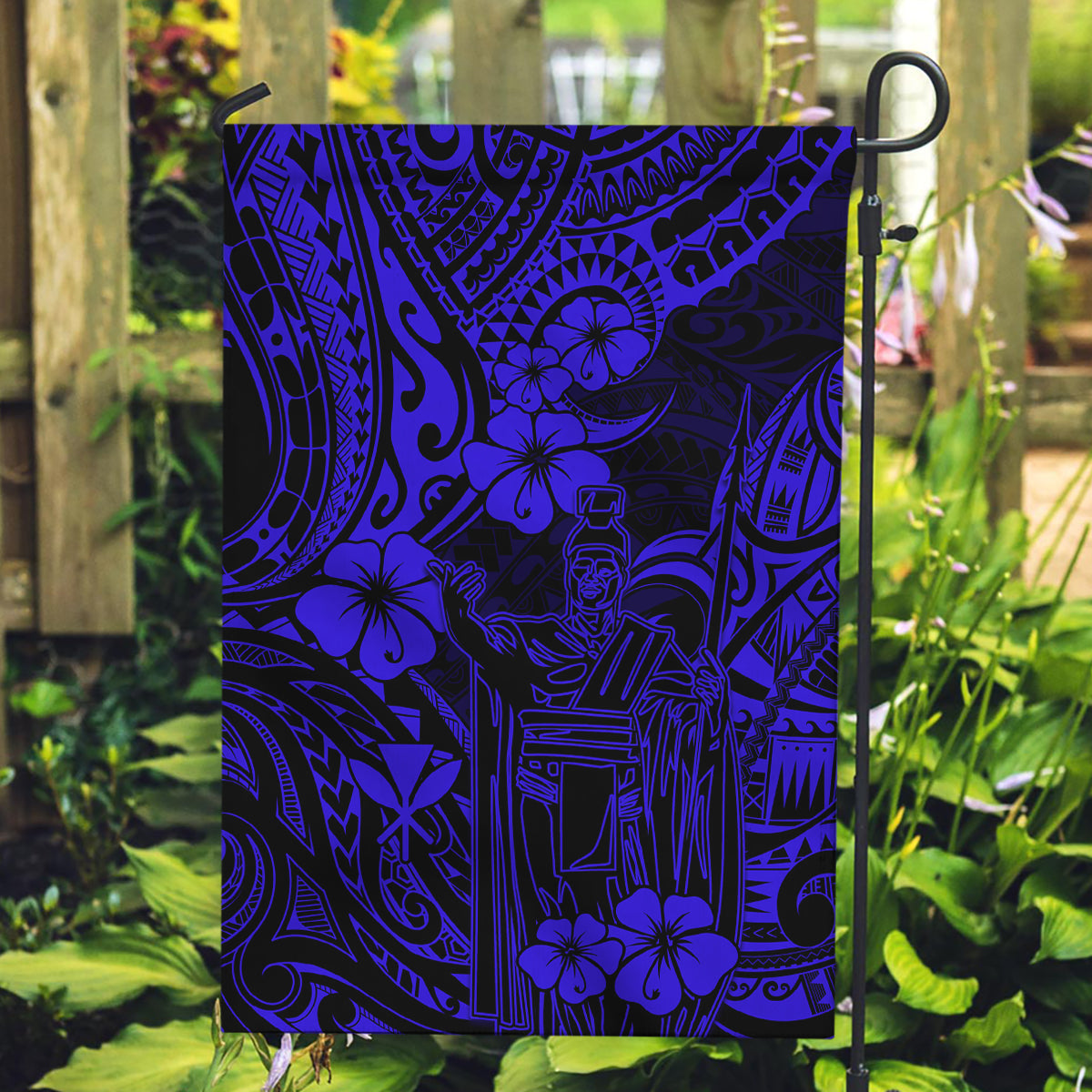 Hawaii King Kamehameha Garden Flag Polynesian Pattern Navy Blue Version - Wonder Print Shop