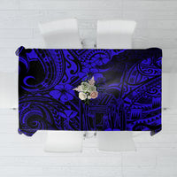 Navy blue Polynesian pattern tablecloth with floral and tribal motifs