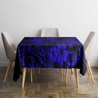 Navy blue Polynesian pattern tablecloth with hibiscus and tiki motifs