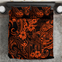 Hawaiian bedding set with orange polynesian print duvet and two pillowcases, king motif