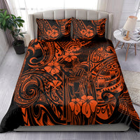 Hawaiian bedding set with orange polynesian print duvet and two matching pillowcases
