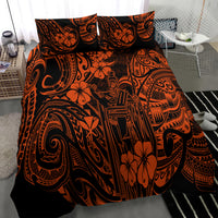 Hawaiian bedding set, orange and black polynesian print duvet with two pillowcases