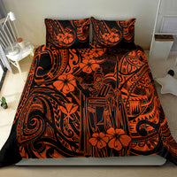 Hawaiian bedding set with orange polynesian pattern duvet and two pillow shams, king figure