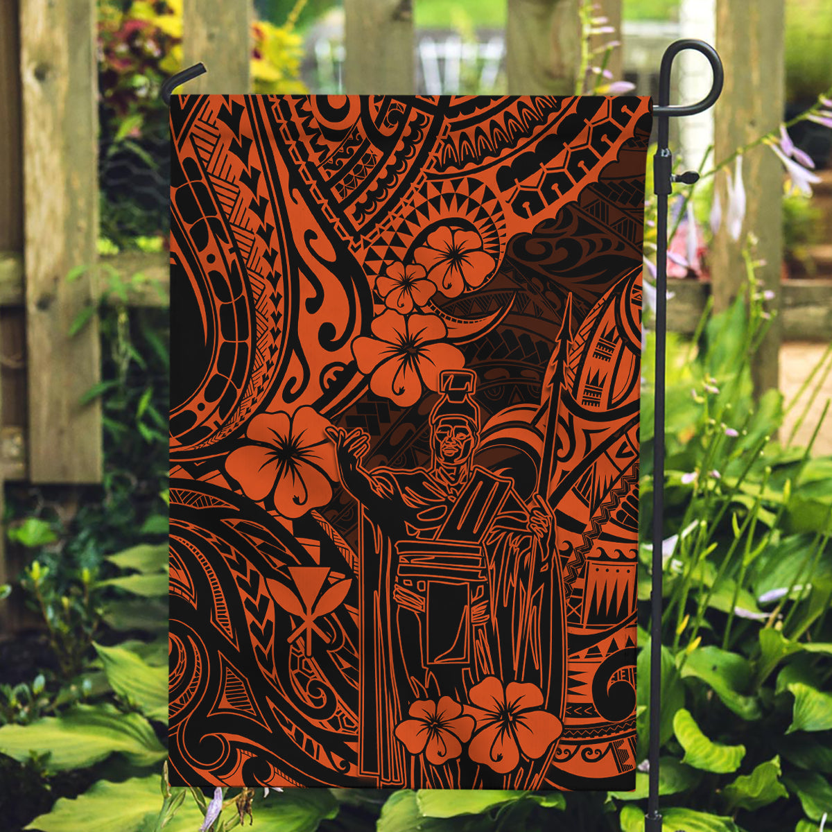 Hawaii King Kamehameha Garden Flag Polynesian Pattern Orange Version - Wonder Print Shop